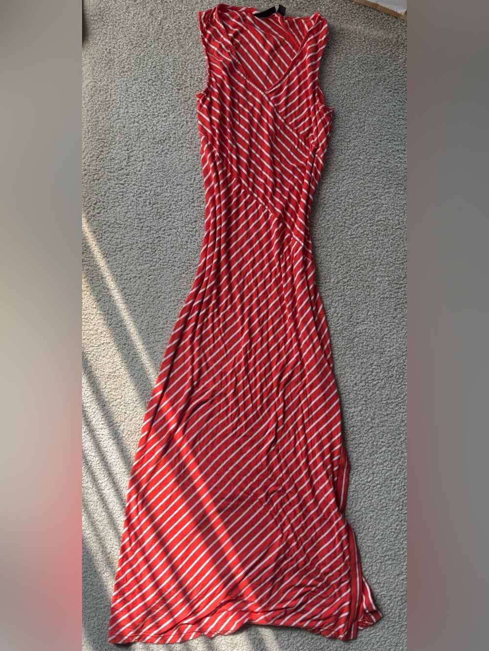 Nina Leonard Red and White Diagonal Stripe Maxi Dress sexy y2k